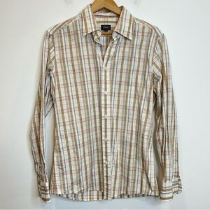 Mexx Tan and White Plaid Button Up Dress Shirt